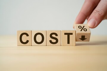 Cost Reduction: A hand strategically positions a wooden cube to symbolize and achieve the critical target of cost reduction, illustrating efficiency and financial prudence. 