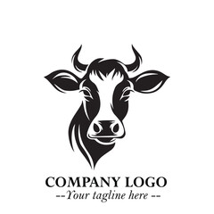 Head of Cow Symbol Black and White Illustration in Minimalist Modern Vector Design for Branding