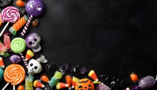 Colorful Halloween Candy Border on Black Background