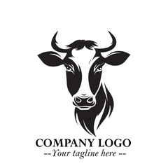 Head of Cow Symbol Black and White Illustration in Minimalist Modern Vector Design for Branding