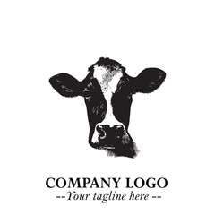 Head of Cow Symbol Black and White Illustration in Minimalist Modern Vector Design for Branding