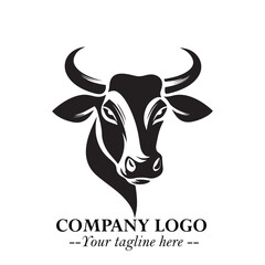 Head of Cow Symbol Black and White Illustration in Minimalist Modern Vector Design for Branding