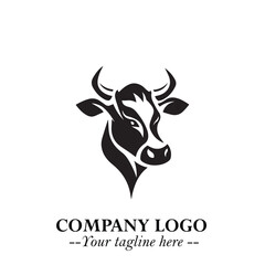 Head of Cow Symbol Black and White Illustration in Minimalist Modern Vector Design for Branding