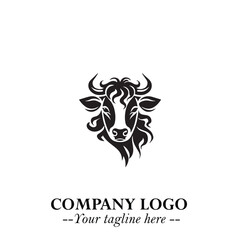 Head of Cow Symbol Black and White Illustration in Minimalist Modern Vector Design for Branding