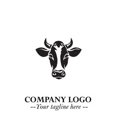 Head of Cow Symbol Black and White Illustration in Minimalist Modern Vector Design for Branding