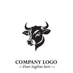 Head of Cow Symbol Black and White Illustration in Minimalist Modern Vector Design for Branding