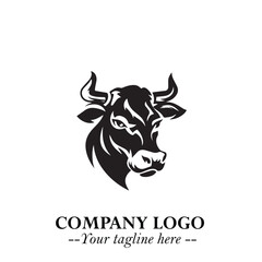 Head of Cow Symbol Black and White Illustration in Minimalist Modern Vector Design for Branding