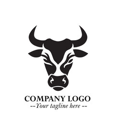 Head of Cow Symbol Black and White Illustration in Minimalist Modern Vector Design for Branding
