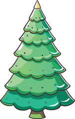A festive cartoon christmas tree with layered green branches and a brown trunk
