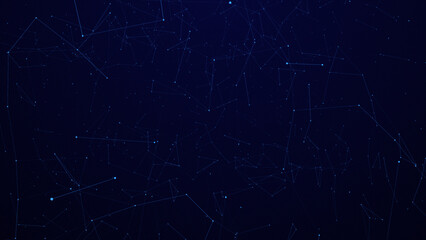 Thin blue lines connecting glowing dots in digital space, network pattern.
