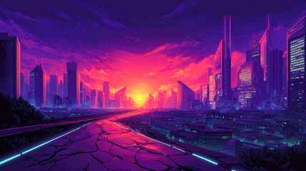 Cyberpunk Skyline at Dusk with Glowing Highways