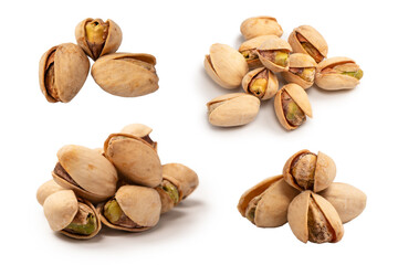 Tasty pistachios isolated on a white background.