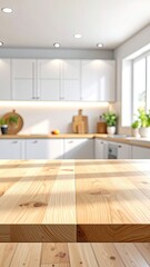 Warm, inviting kitchen with wooden countertop, bright cabinets, and greenery