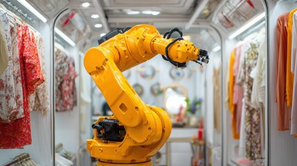 Robotic folding machine expertly organizes packed garments with precise automated movements enhancing efficiency in textile manufacturing environments.