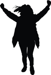 Silhouette of a Person Jumping with Arms Raised in Celebration