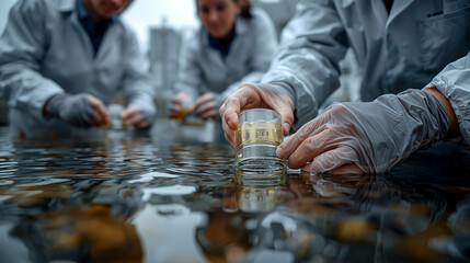 Chemist wearing protective suit and gloves handling toxic chemicals in a modern laboratory setting, emphasizing safety and precision.