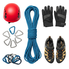 Essential Rock Climbing Gear Set on White Background