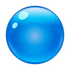 Glass ball sphere blue shiny glass, glossy bubble, vector icon