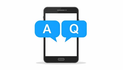Mobile phone displaying two speech bubbles with the letters A and Q, representing question-answer dialogue and effective communication through technology for user engagement.