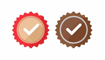 Set of two colorful quality assurance badges featuring check marks in a flat design style, ideal for branding, products, and promotional materials.