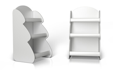 Retail Christmas tree shaped display stand. Set of 3d illustrations on white background