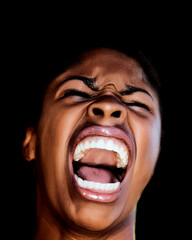 Shaved black woman with an angry expression