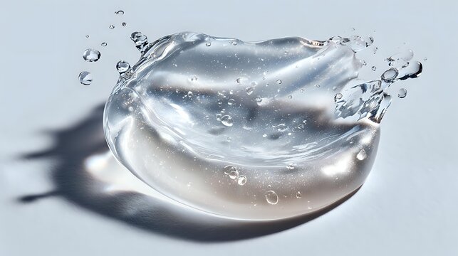 Clear liquid splash forming dynamic wave shape with water drops and ripples against light background, captured in high-speed photography showing fluid motion and transparency. - Powered by Adobe
