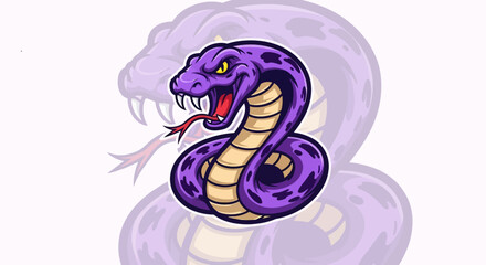 Fierce purple cobra striking with coiled body and sharp fangs, exuding power and danger for gaming or esports branding