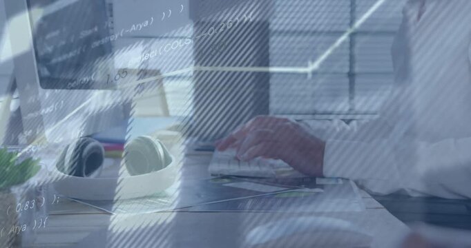 Senior developer starting typing animating code graphs colleague joining driving coding progress