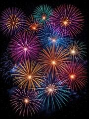 Fototapeta premium Vibrant fireworks display against a dark, starry night. Explosions of color