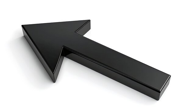 Shiny black arrow pointing upwards, isolated on white background