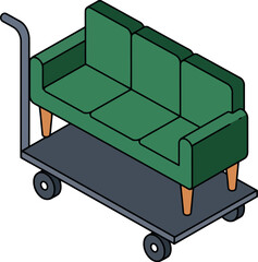 Green sofa moving dolly isometric vector illustration furniture delivery vector