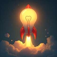 A rocket shaped like a light bulb, an idea that flies up