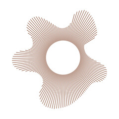 Circular wave, sound lines. Radial thin rays. Sound ring mockup. Equalizer logo template, radial spectrum. Wavy frame circle pattern. Wavy design element. Voice flat symbol. Depicting audio music icon