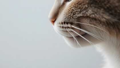 Whiskers and soft cat fur detail against a white background