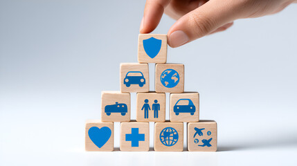 Protecting what matters most building security with diverse insurance symbols stacked high