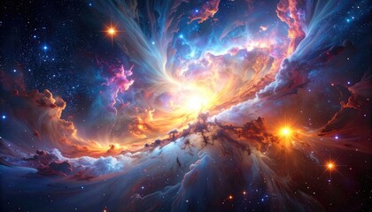 Majestic space scene with glowing celestial clouds, stars, and vibrant colors