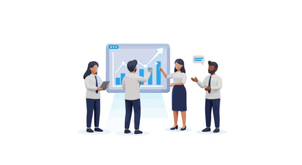 Business Team Analyzing Data on a Projected Growth Chart