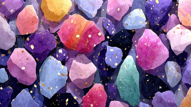 Vibrant Gemstone Shards Background with Golden Glitter