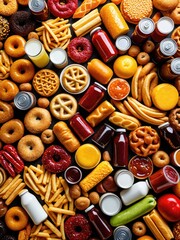 Colorful assortment of unhealthy food items
