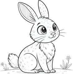 Black and white rabbit vector illustration-Stylized black and white vector drawing of a rabbit sitting upright, ideal for tattoo designs, logos, or decorative artwork