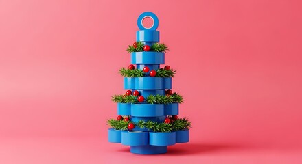 Vibrant Christmas tree decorations and gifts under a festive pine tree, perfect for a winter holiday celebration card