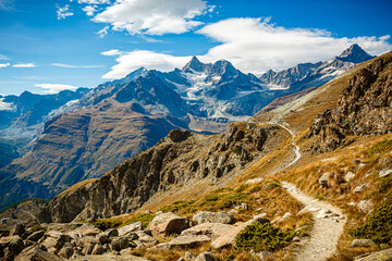View of the peak and the mountain road leading into the valley