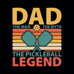 Dad, the man, the myth, the pickleball legend vintage retro sunset graphic t-shirt design