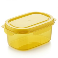 Bright yellow transparent plastic food storage container with a secure locking lid for leftovers
