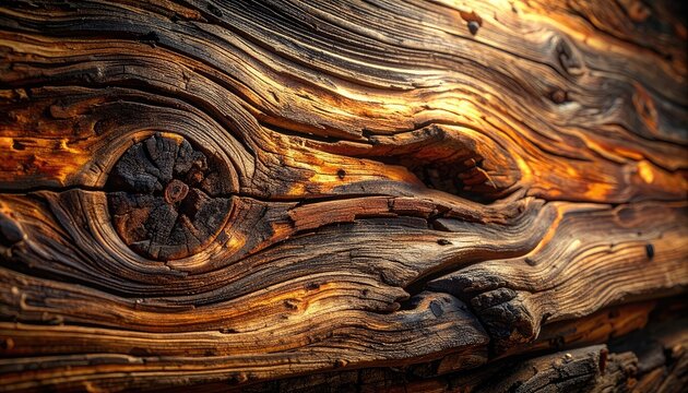 Close-up of aged, weathered wooden texture with knot detail
