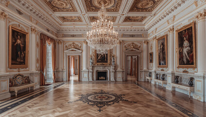 Fototapeta premium Elegant Luxurious Baroque Style Room with Grand Chandelier