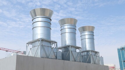 Obraz premium Industrial ventilation systems on a building exterior against a clear blue sky