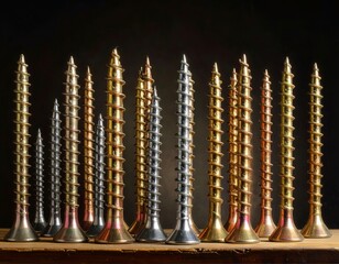 Metal self tapping screws creating abstract industrial skyline