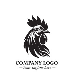 Head of Chicken Logo Symbol Black and White Illustration in Minimalist Modern Vector Design for Branding